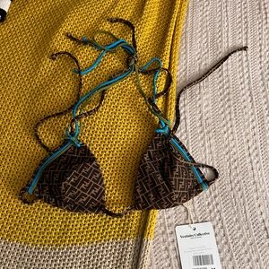 Fendi Brown and Blue Bikini Top Size 40